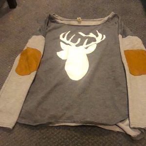 Grey long sleeve with brown elbows